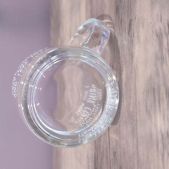 Clear Glass Coffee Mug with White Text - Picture 3 of 3